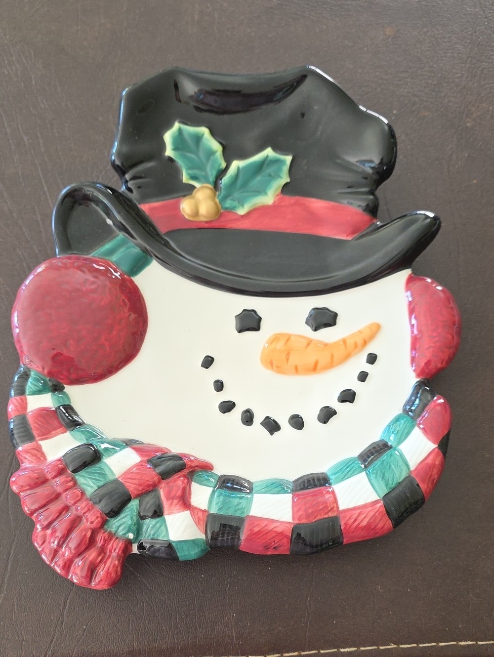 Festive Red Snowman Ceramic Decorative Plate